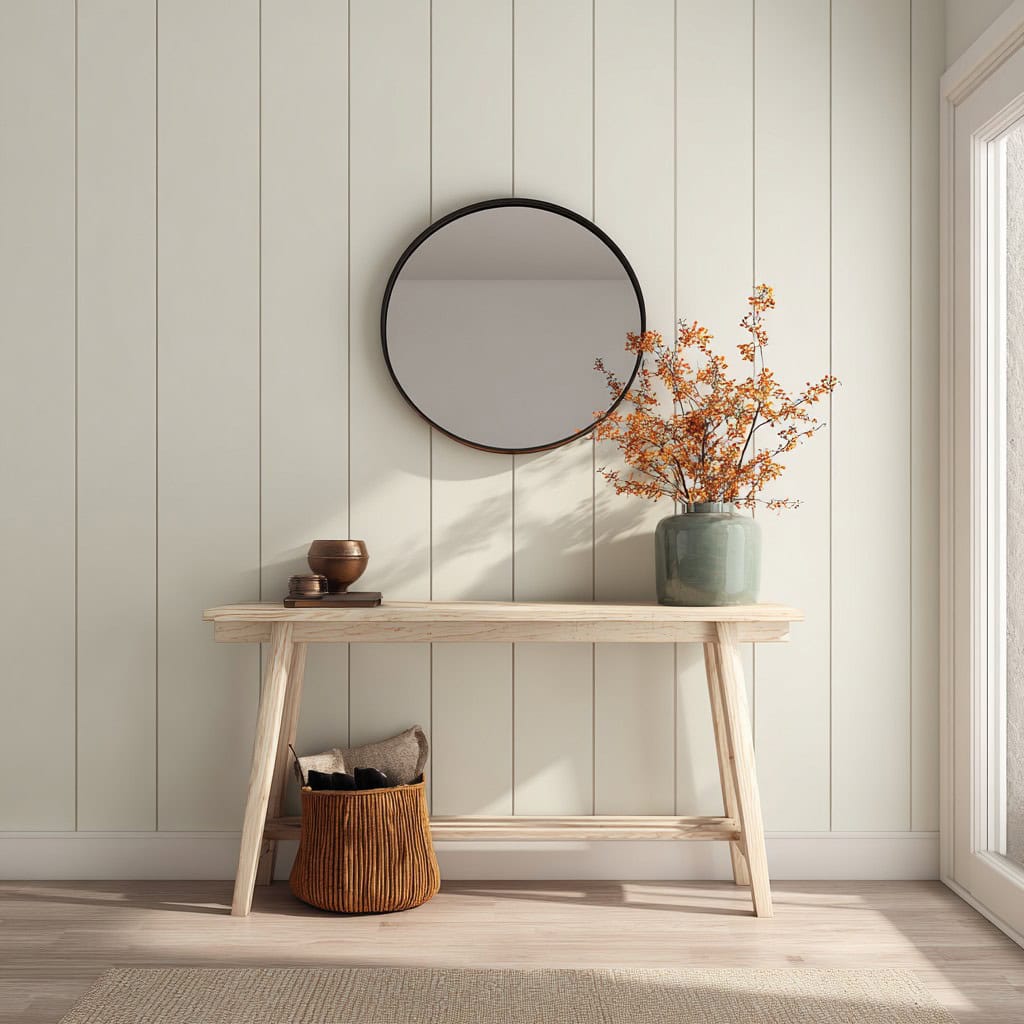 Minimalist entryway console table with simple Scandinavian decor