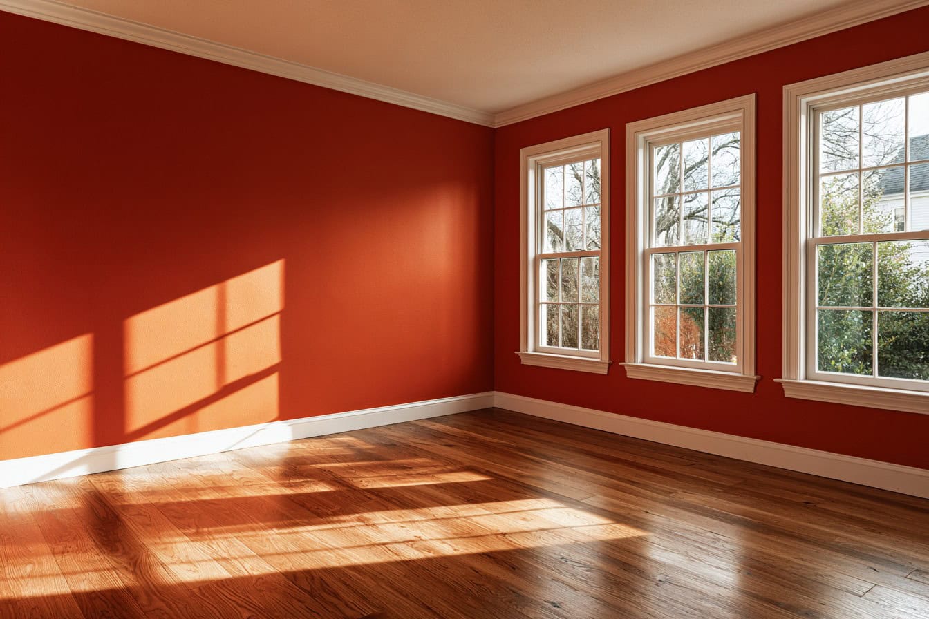 Finished painted room in warm daylight with even walls