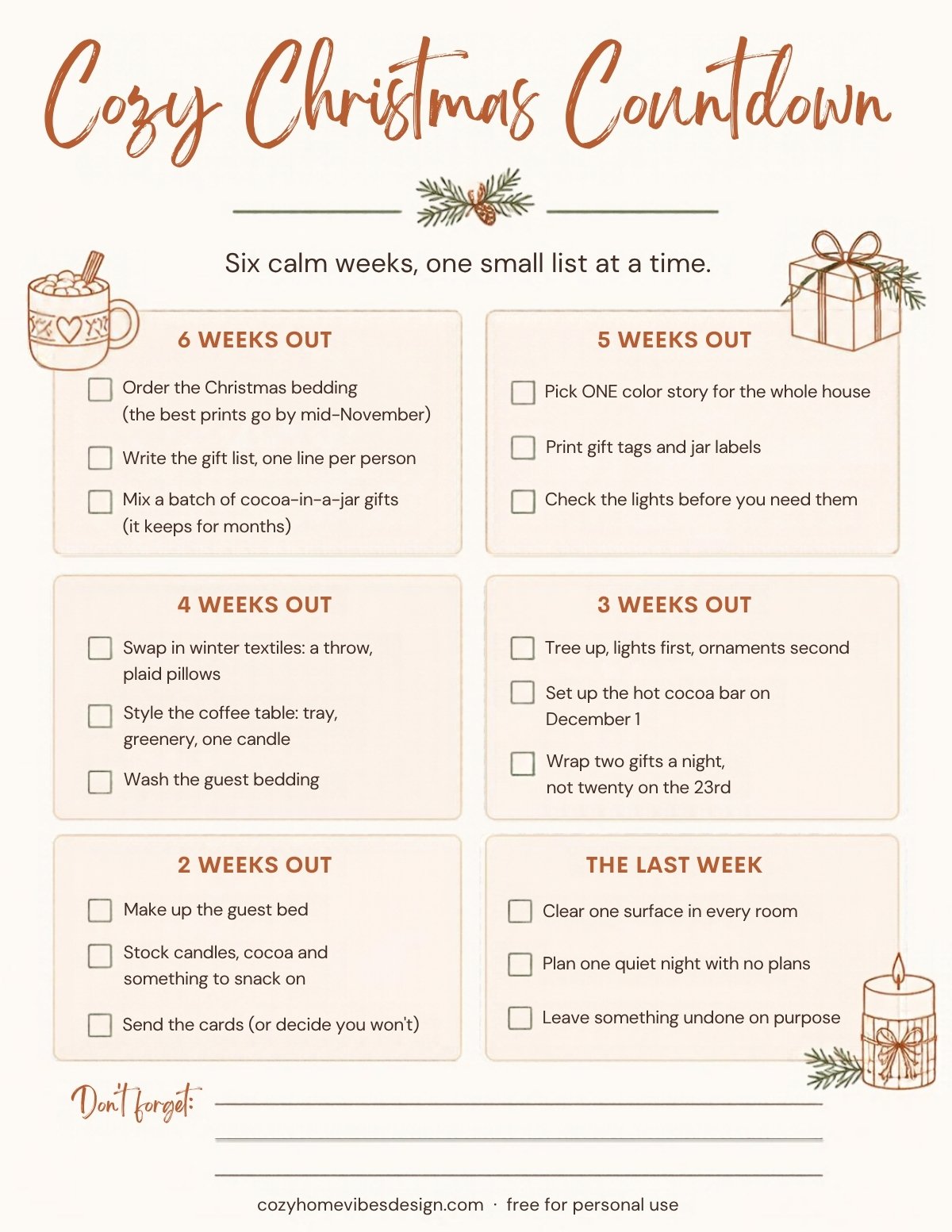 Free Cozy Christmas Countdown Checklist: 6 Calm Weeks to Christmas