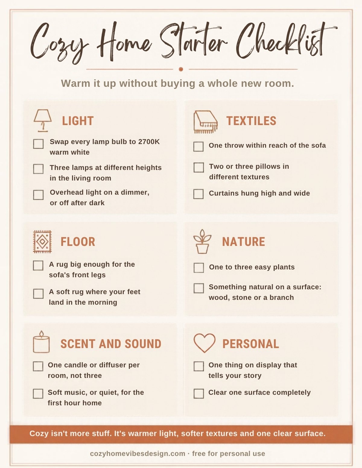Free Cozy Home Starter Checklist Printable for a Calm, Inviting Space
