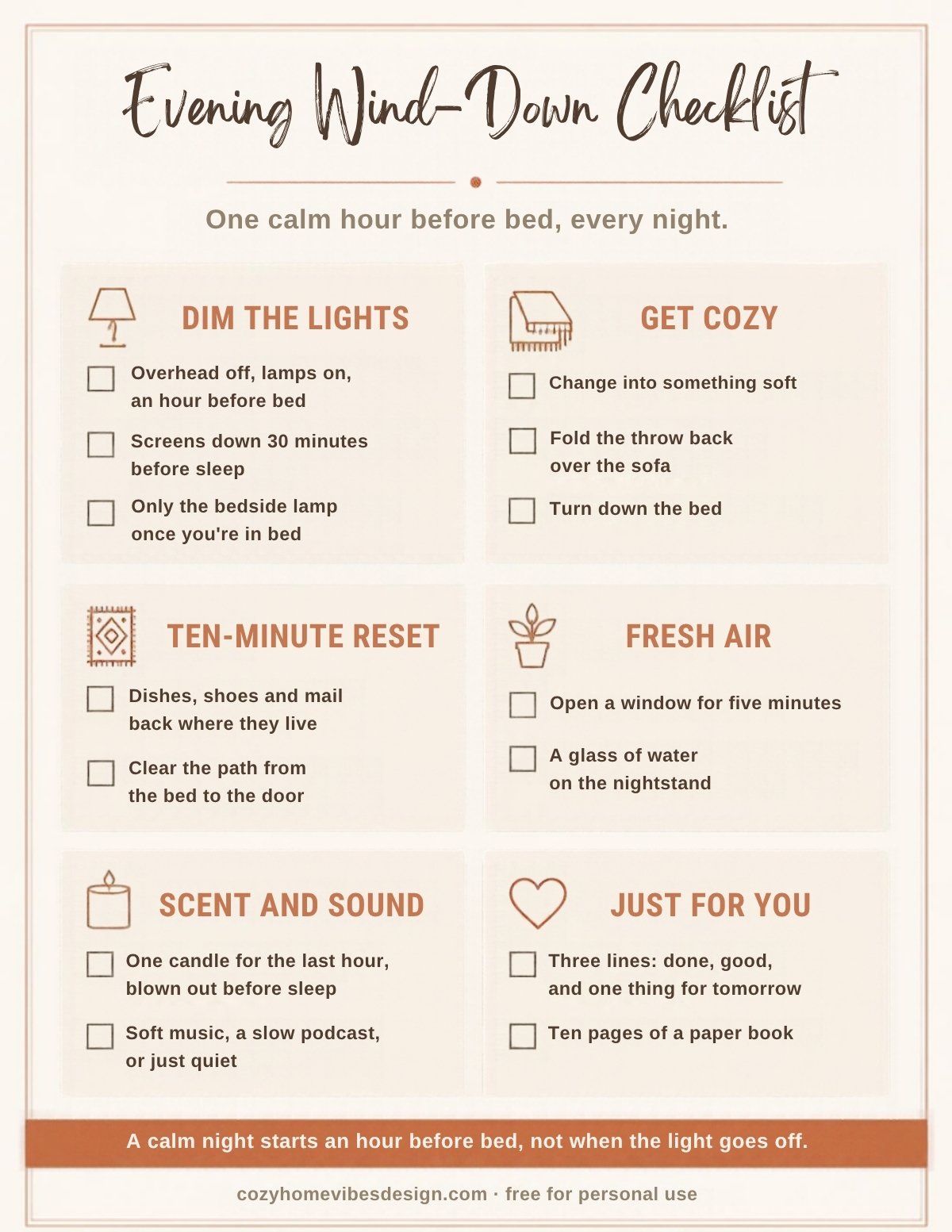 Free Evening Wind-Down Routine Checklist Printable for Calm Nights