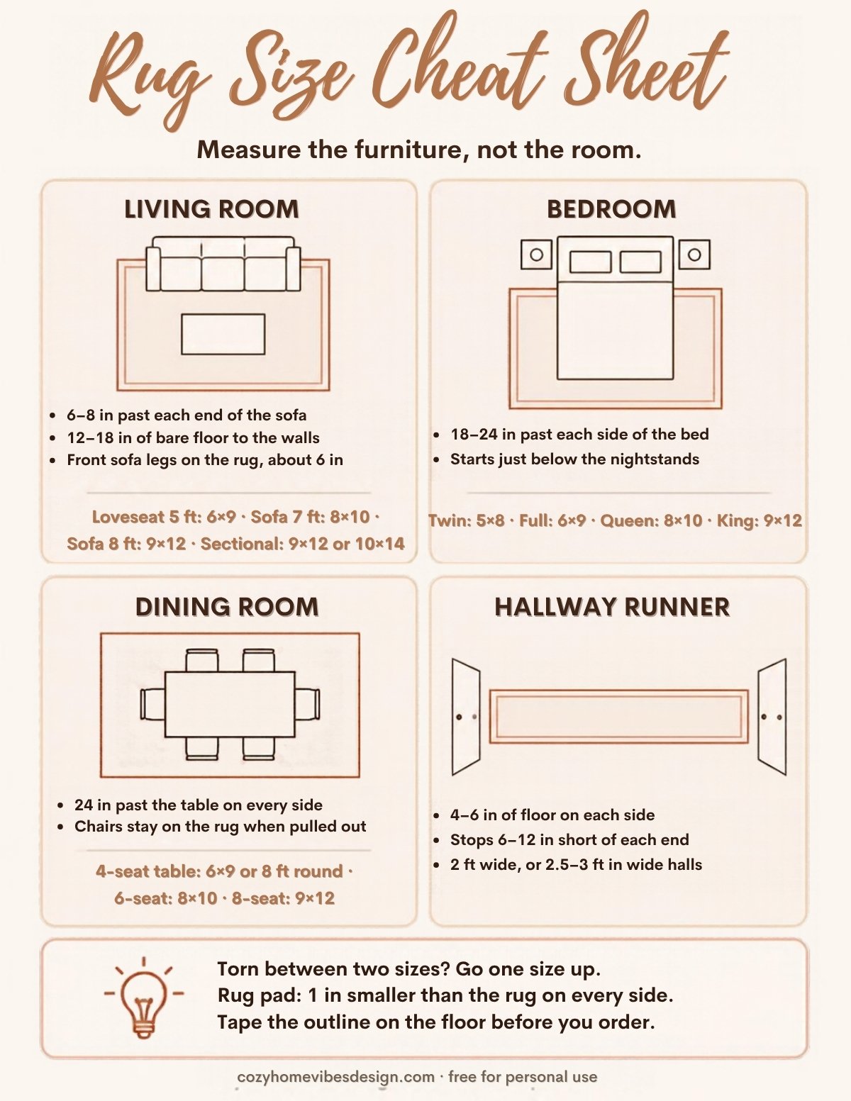 Free Rug Size Cheat Sheet: A Printable Rug Size Chart for Every Room